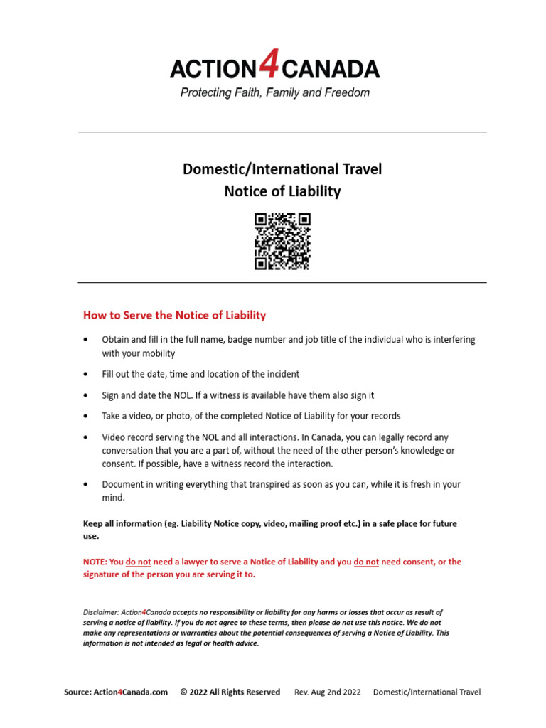 Liability Notice Domestic International Travel | PDF | Assault ...