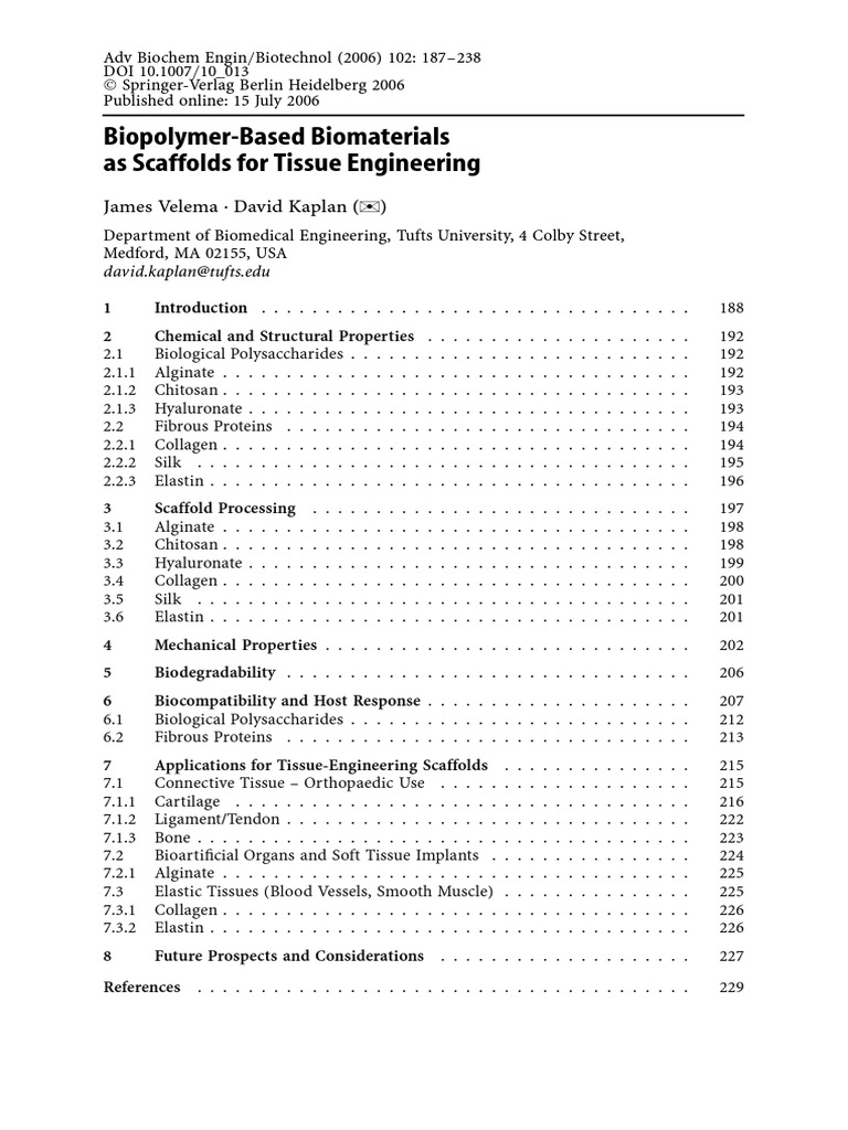 Biopolymerbased Biomaterials As Scaffolds For Tissue Engineering | PDF ...