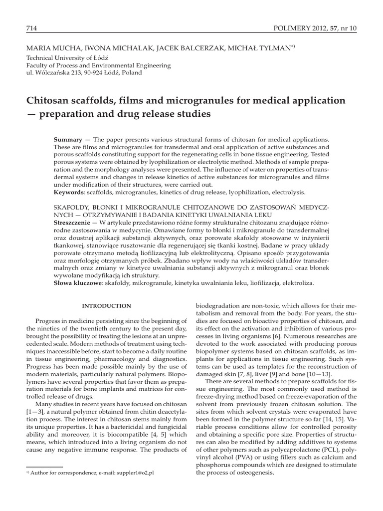 Chitosan Scaffolds for Medical Applications | PDF | Tissue Engineering ...