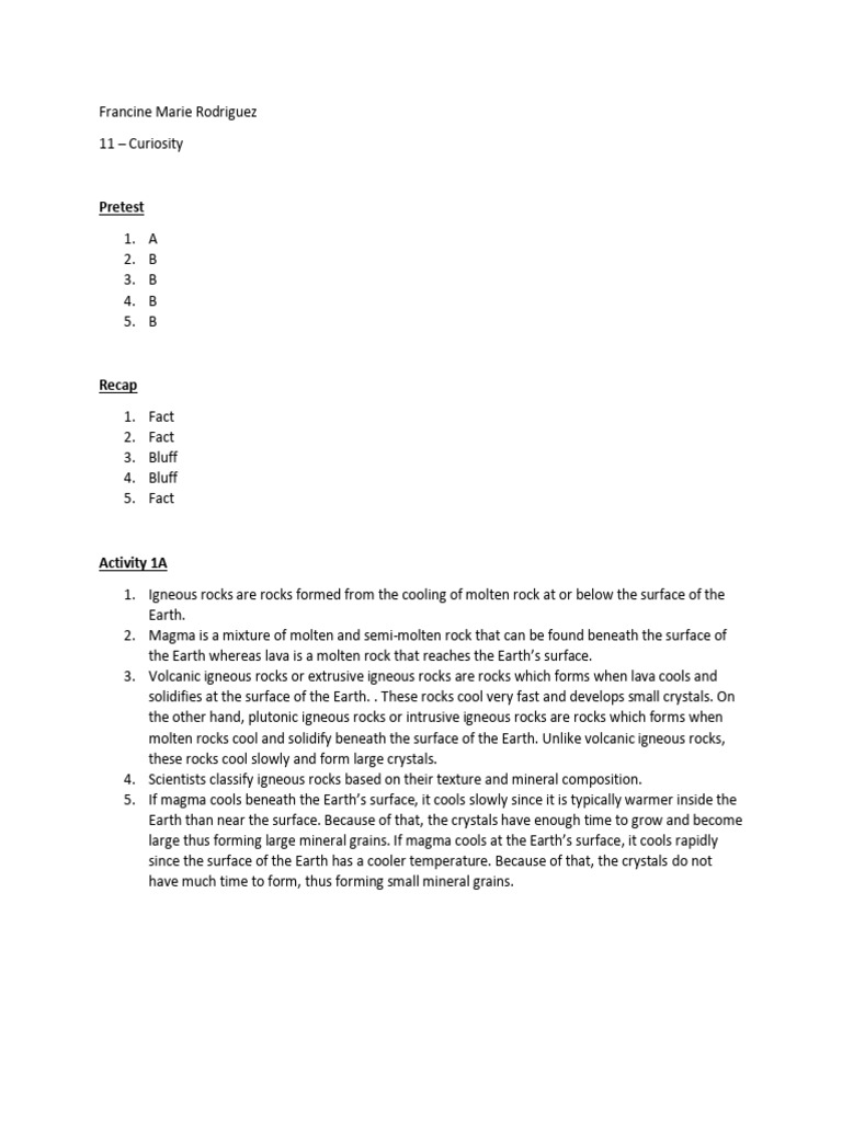 Module 4 Earth Science Rodriguez, Francine Marie | PDF | Igneous Rock ...
