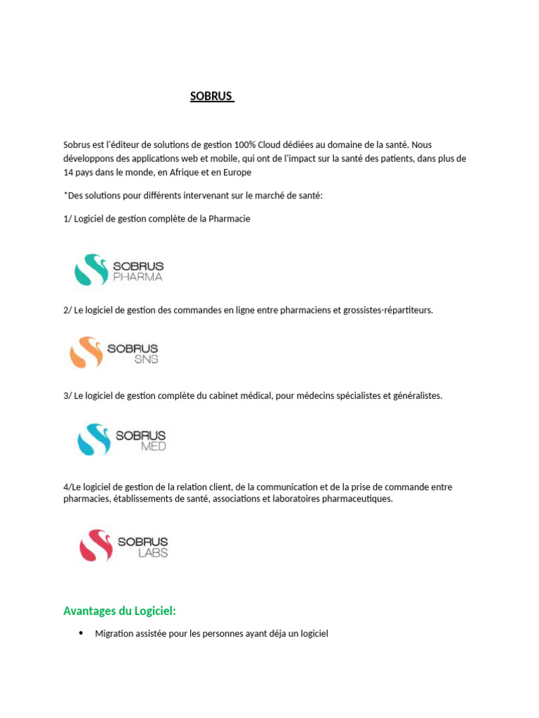 Solutions Cloud pour Pharmacies Sobrus | PDF | Application | Pharmacien