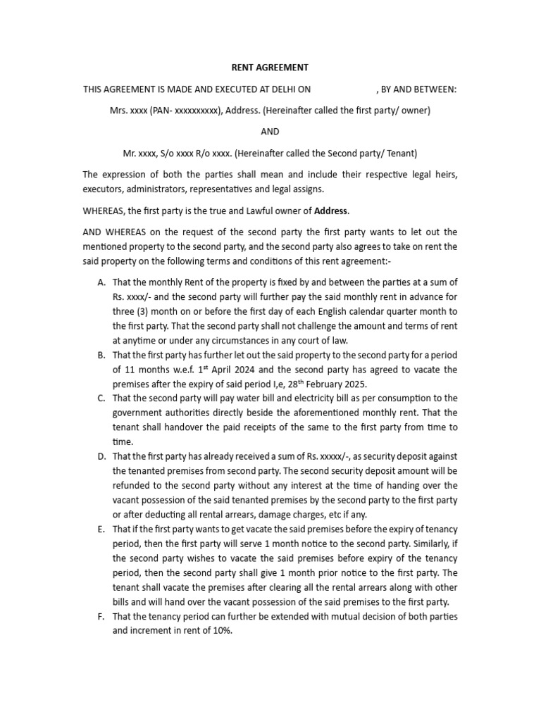 11-Month Shop Rental Agreement Delhi | PDF | Leasehold Estate | Lease