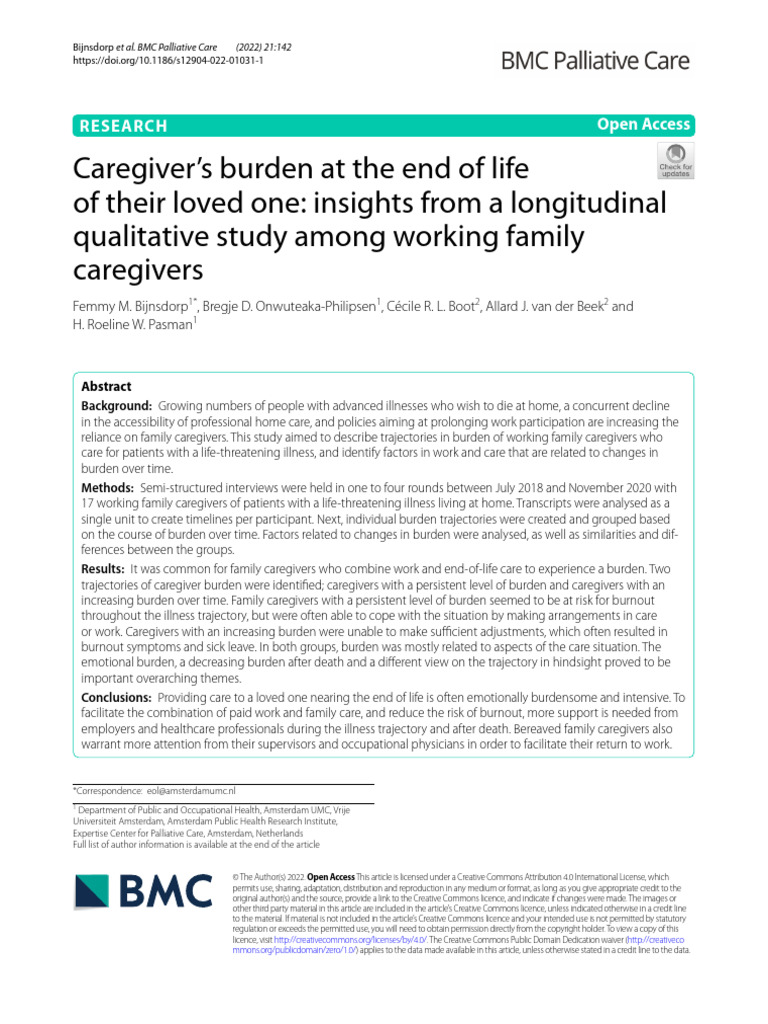 Caregiver's Burden at The End of Life of Their Loved One | PDF ...