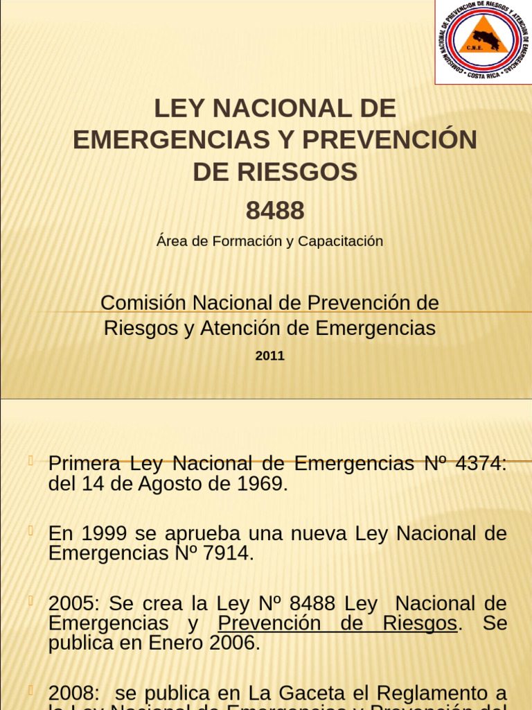 Ley 8488: Emergencias y Riesgos en CR | PDF | Comisión Europea | Riesgo