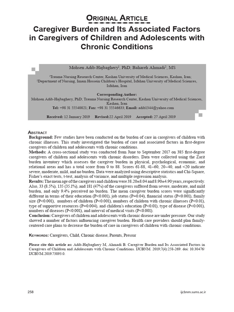 Caregiver Burden and Its Associated Factors in Caregivers of Children ...