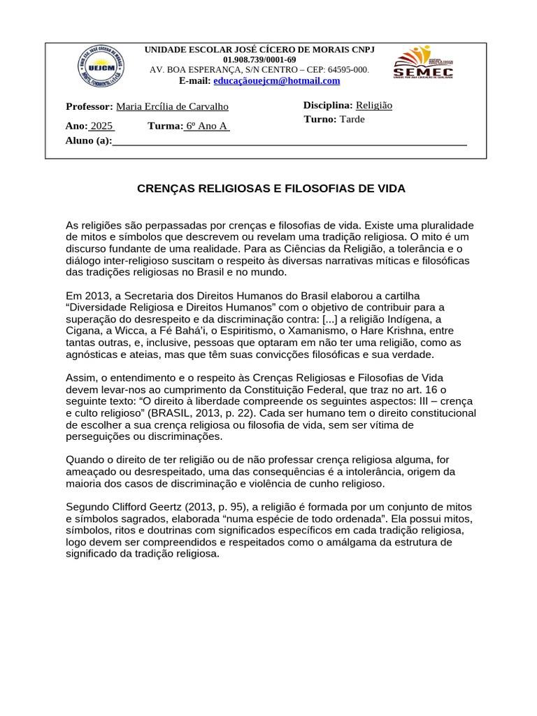 Crenças Religiosas e Filosofias de Vida | PDF