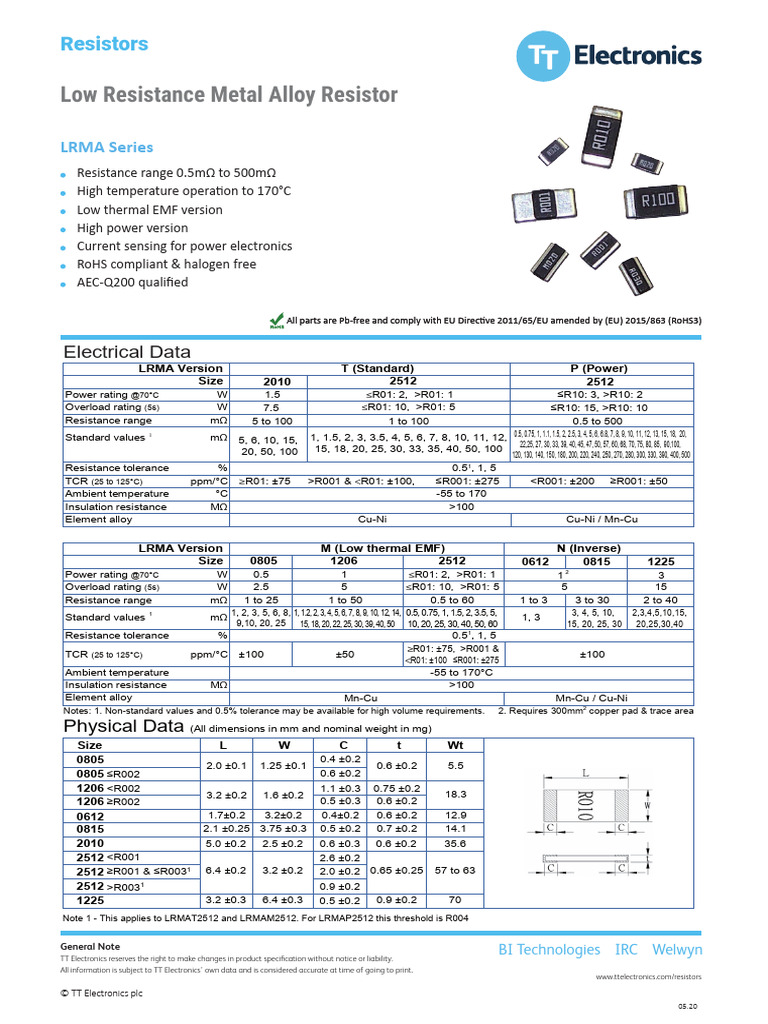 Low Resistance Alloy Resistors LRMA Series | PDF | Resistor | Materials