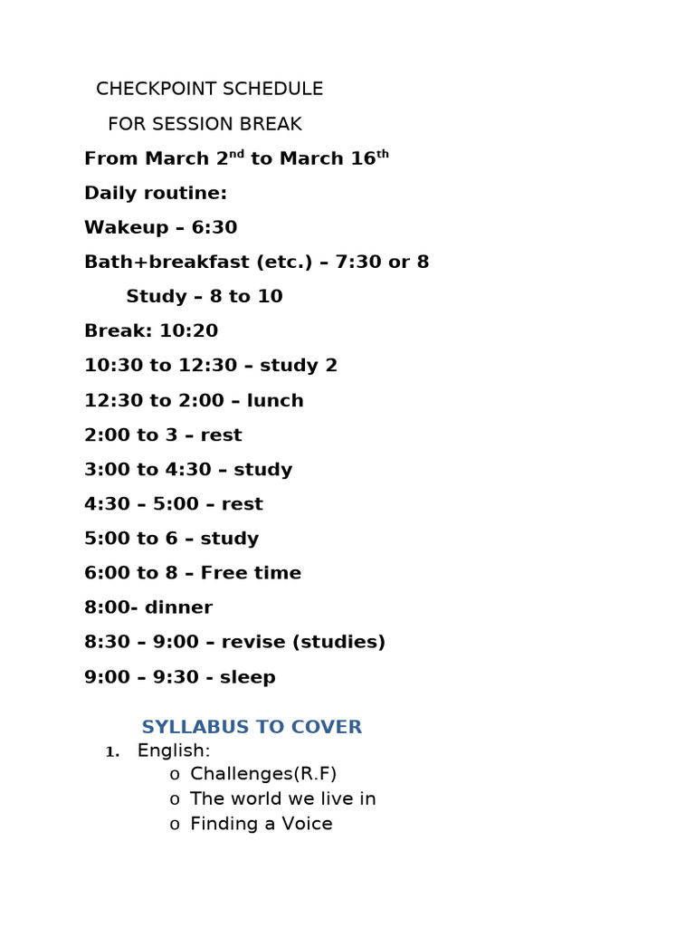 Checkpoint Schedule | PDF
