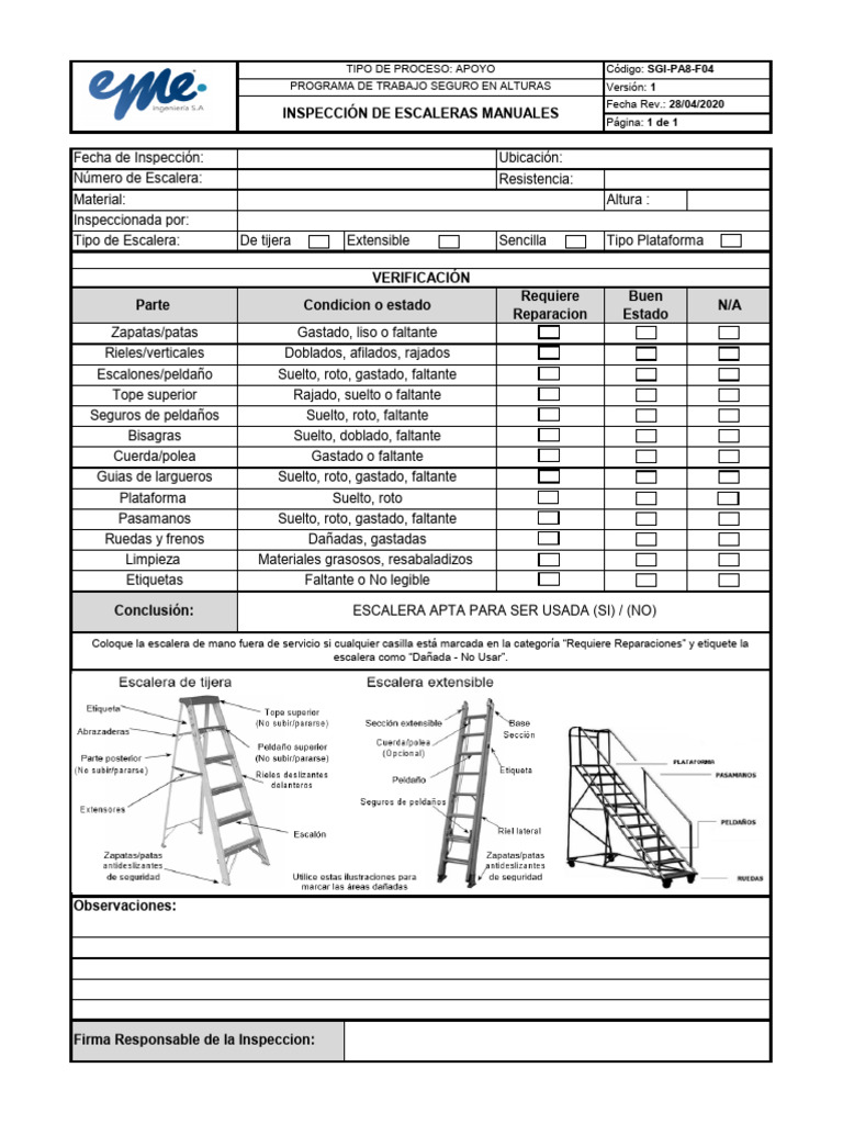 Inspección de Escaleras Manuales: Informe | PDF | Escalera | Escalera
