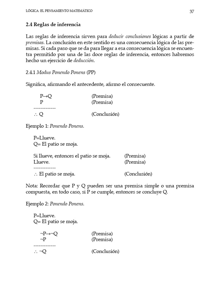 Reglas de Inferencia en Lógica Matemática | PDF | Razonamiento ...