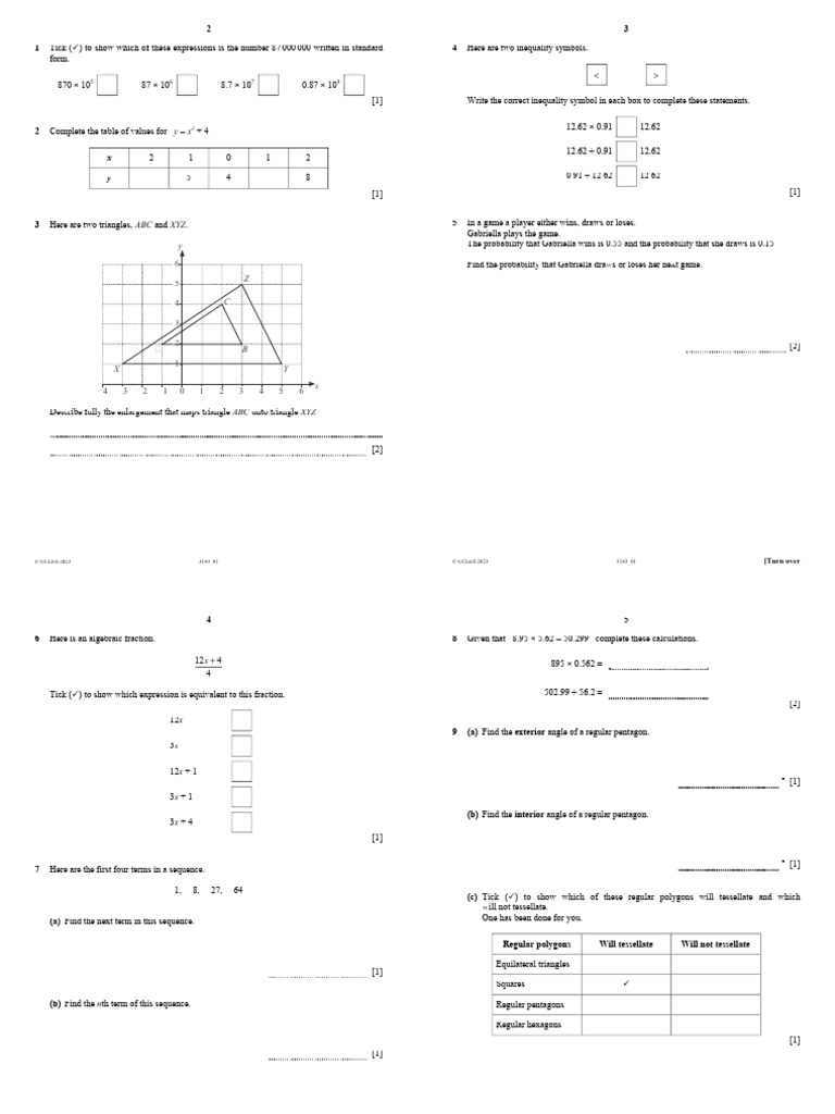 Math Exam Practice Questions | PDF | Mathematics | Numbers