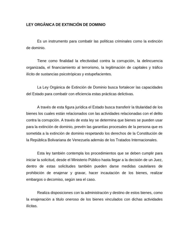Ley de Extinción de Dominio en Venezuela | PDF