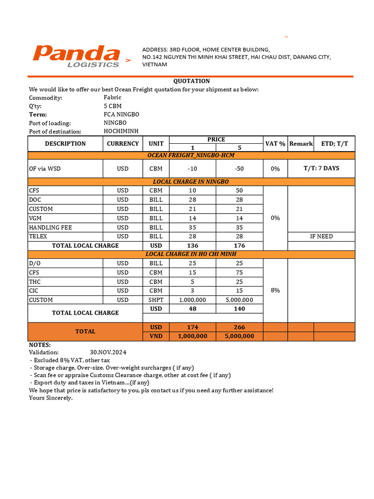 Ocean Freight Quotation for Shipment | PDF | Trade | Payments