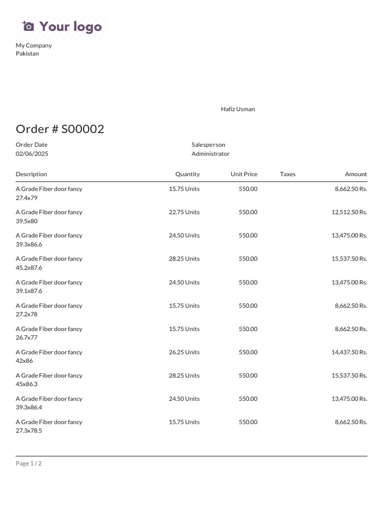 Order # S00002: Page 1 / 2 | PDF