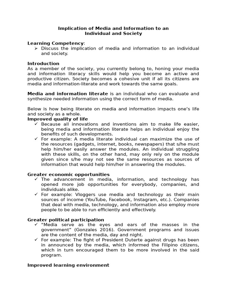 Impact of Media Literacy on Society | PDF | Literacy | Communication