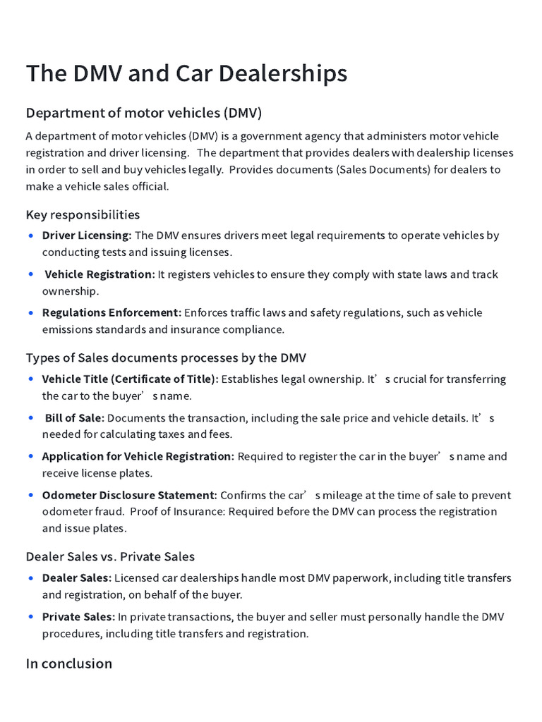 The DMV and Car Dealerships | PDF | Department Of Motor Vehicles | Used Car