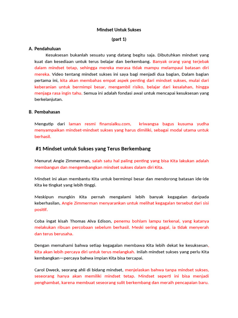 Mindset Untuk Sukses part 1 | PDF