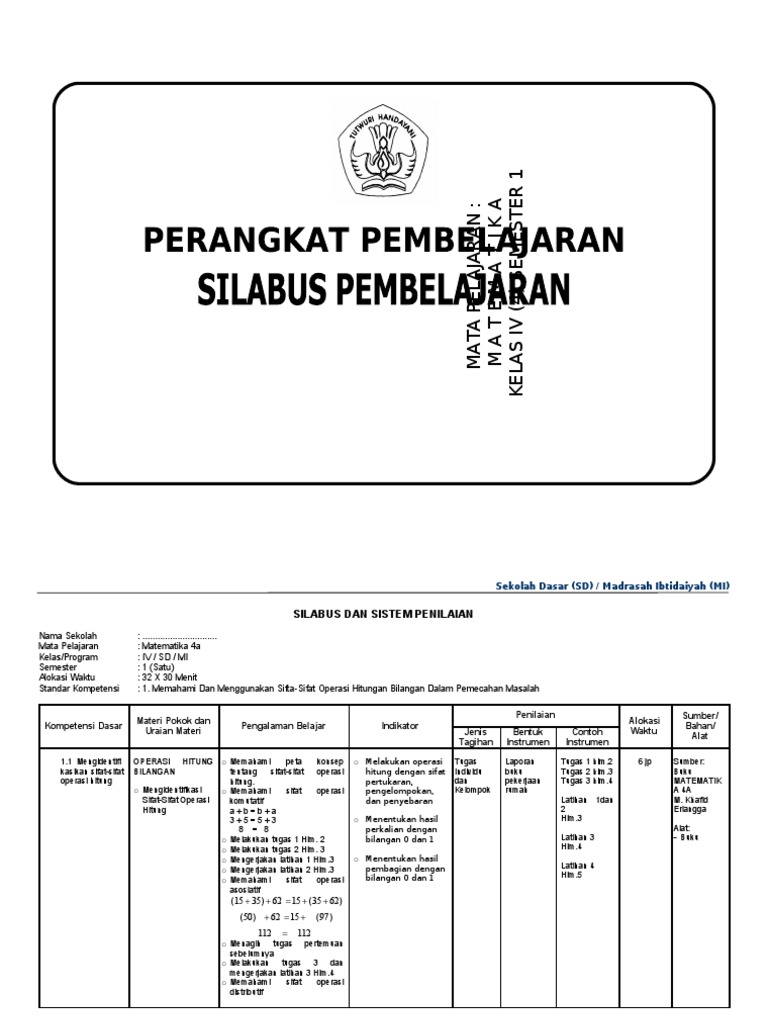 Silabus Matematika 4 6 1 Amp 2 Pdf