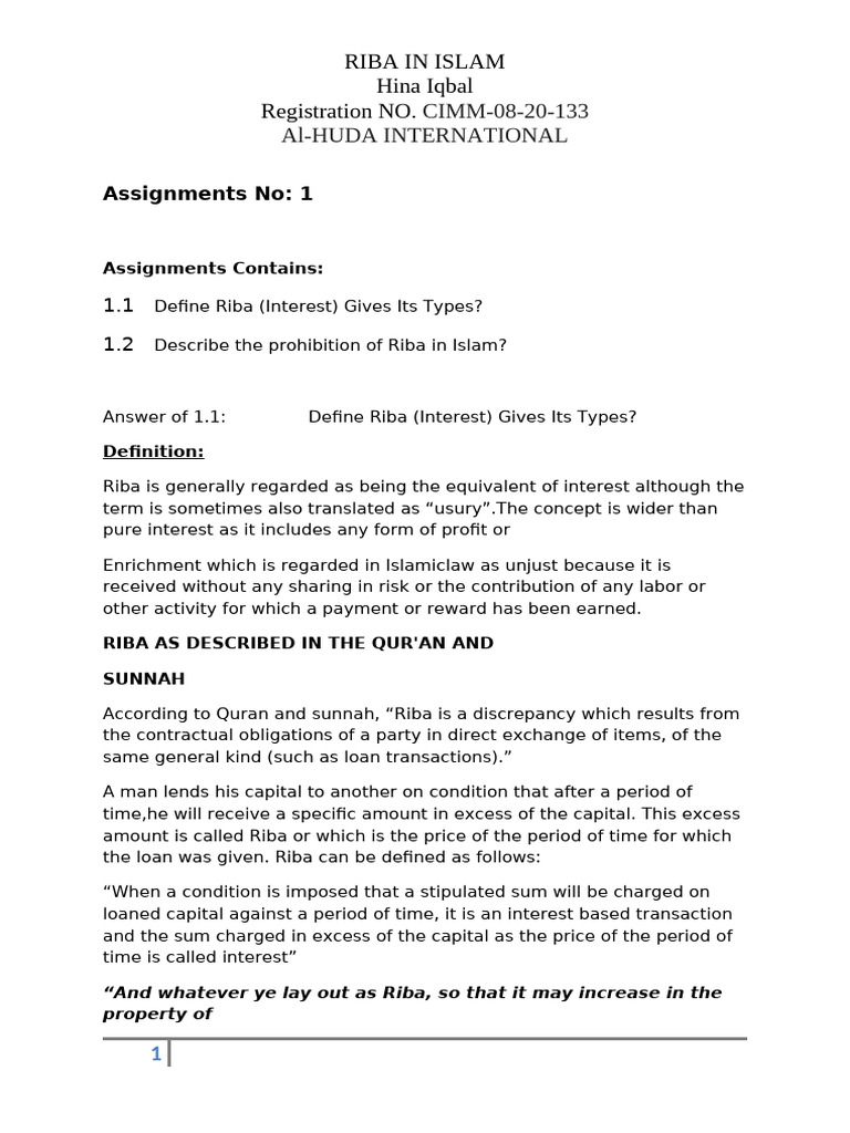 Understanding Riba in Islam: Definition & Prohibition | PDF | Usury ...