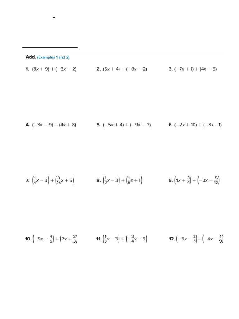 Add and Subtract Linear Expressions | PDF