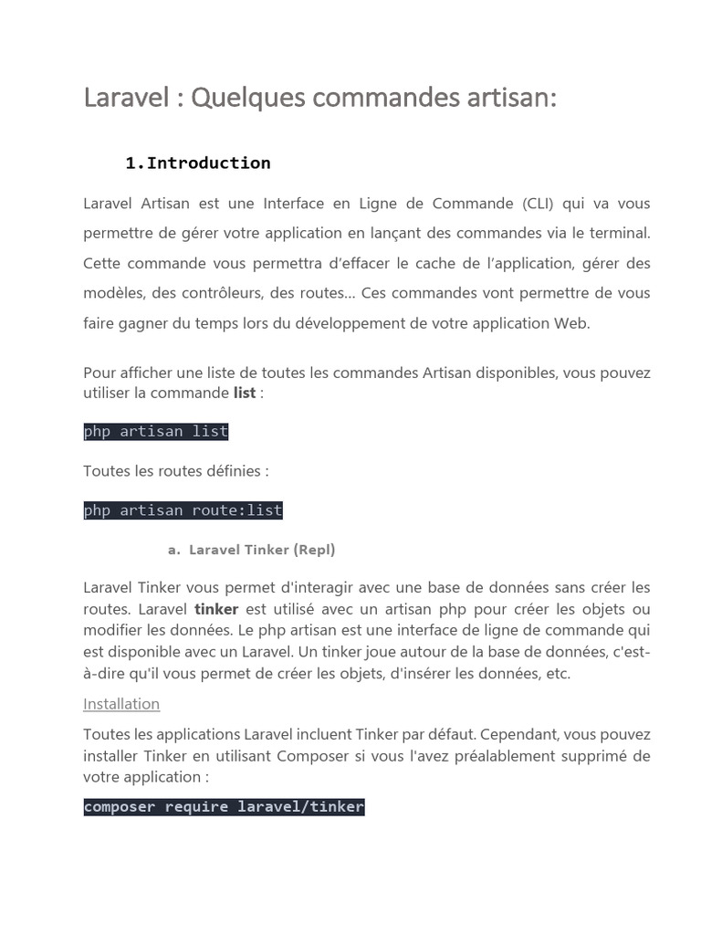 Commandes Artisan et Laravel Tinker | PDF | PHP | Interface en ligne de ...