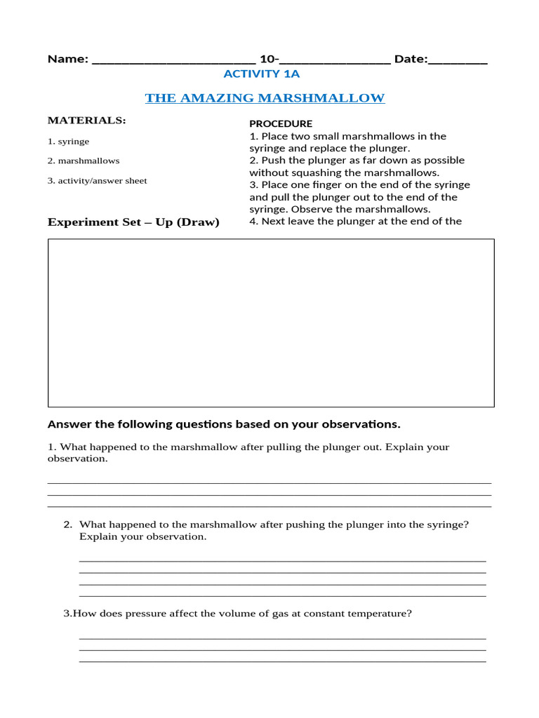 Marshmallow Syringe Experiment Guide | PDF