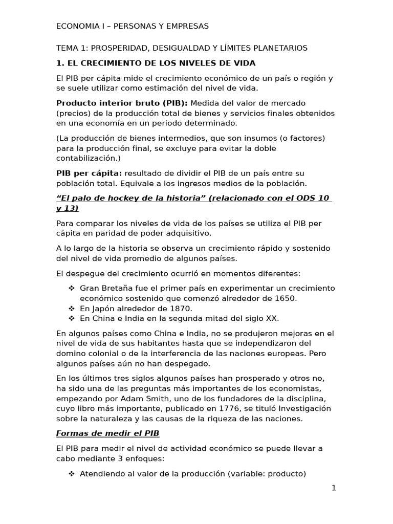 TEMA 1 - Economia I | PDF | Producto Interno Bruto | Paridad del poder ...