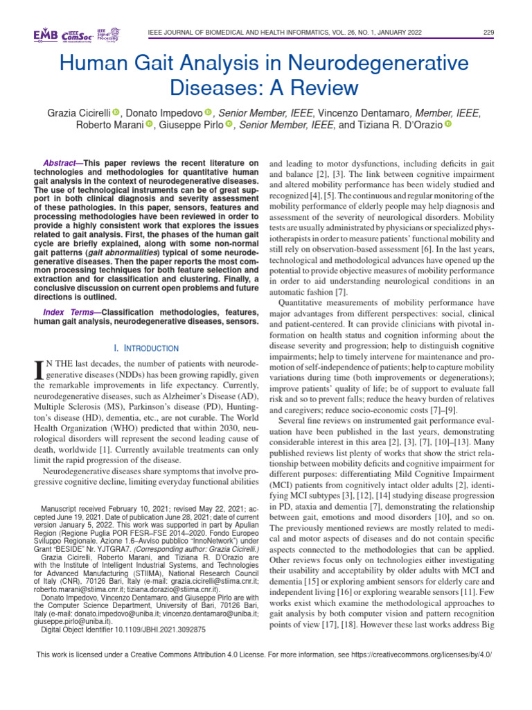 Human Gait Analysis in Neurodegenerative Diseases A Review | PDF ...