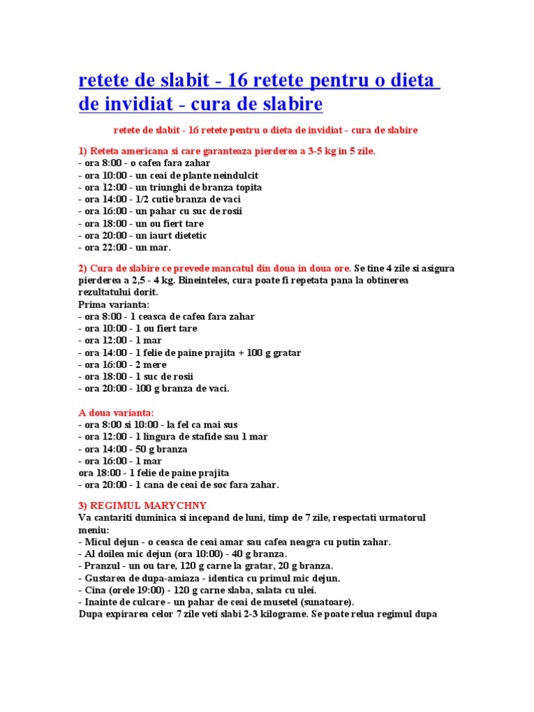 diete de slabit pe zile