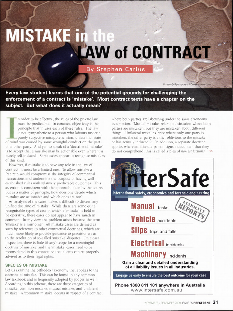 Understanding Mistakes in Contract Law | PDF | Equity (Law) | Common Law