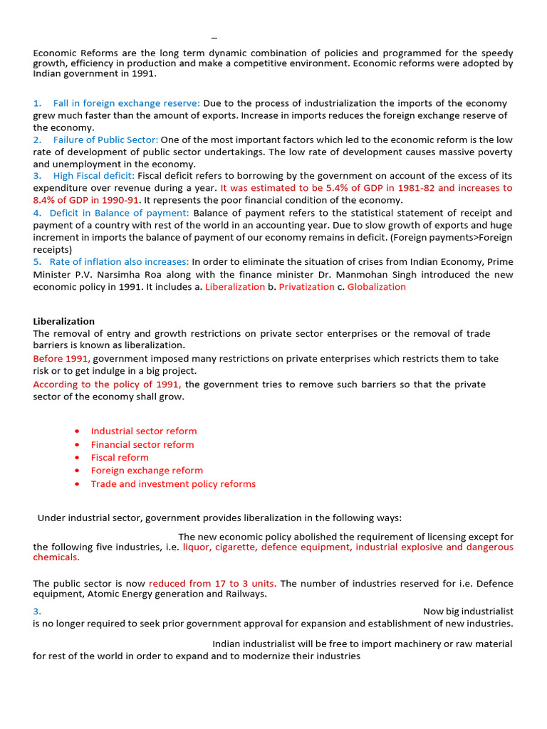 Economic Reforms in India Since 1991 | PDF | Taxes | World Trade ...