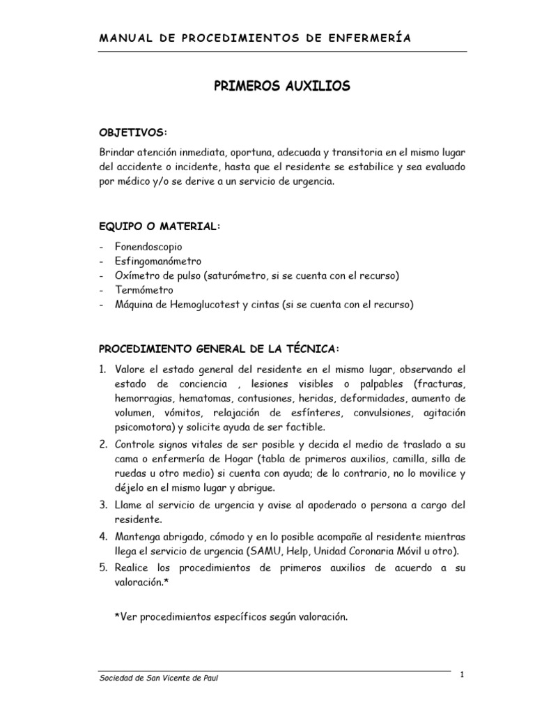 PRO 034.4 Manual de Enfermería Técnica Primeros Auxilios | PDF | Herida ...