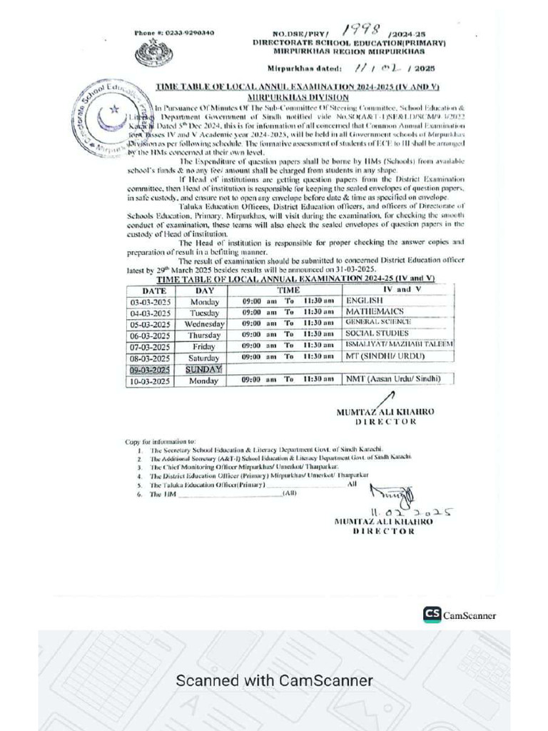 Timetable For Local Examination | PDF