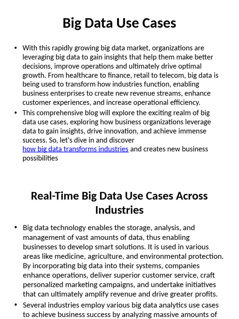 Big Data Use Cases BALA BGA | PDF | Big Data | Personalized Medicine