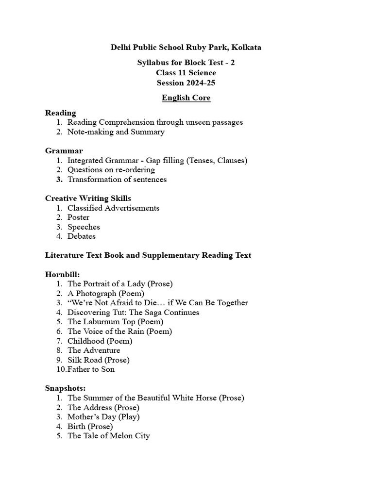 Class 11 Science Syllabus - Block Test 2 | PDF | Demand | Supply ...
