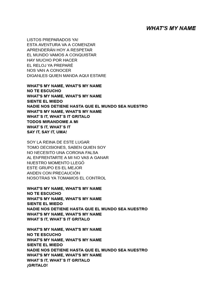 What's My Name: Letra y Mensaje Empowering | PDF