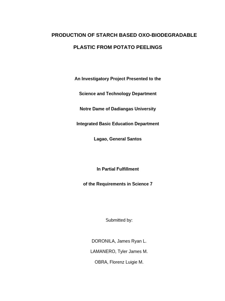 Starch-Based Biodegradable Plastic from Potatoes | PDF | Plastic ...