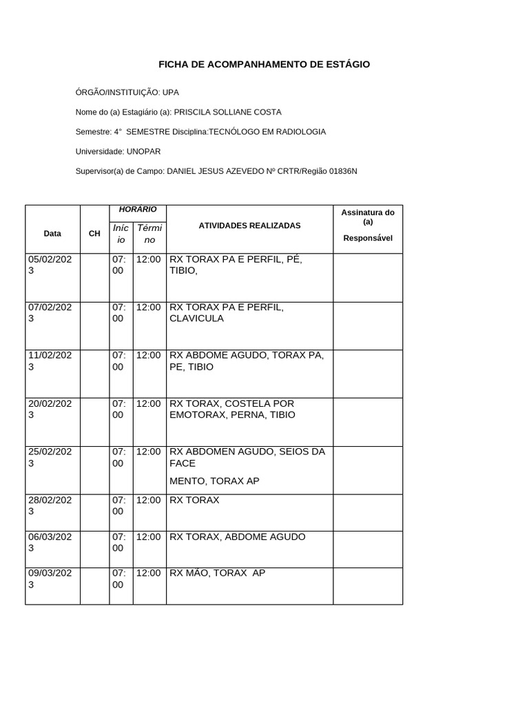 Ficha de Acompanhamento de Estagio - Docx PRI | PDF