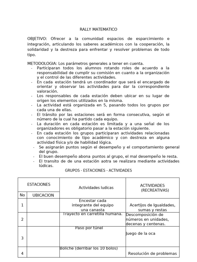 Rally Matemático: Actividades y Puntuación | PDF