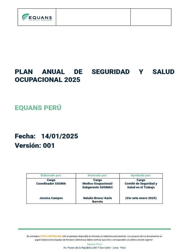 Plan Anual de Seguridad y Salud 2025 | PDF | Seguridad y salud ...