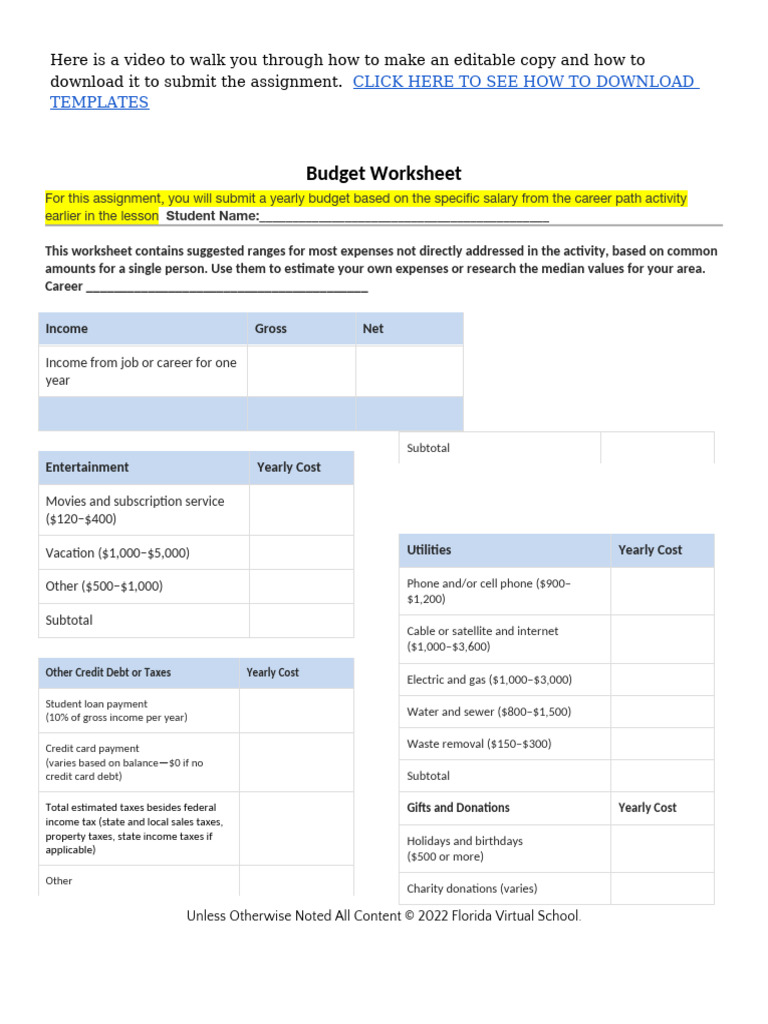 Budget Template | PDF | Taxes | Debt