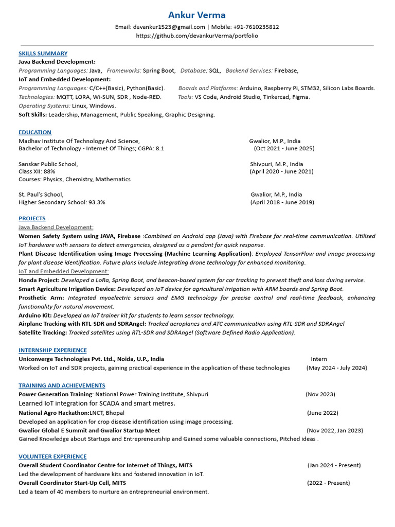 Ankur Verma RESUME FINAL | PDF | Internet Of Things | Software Defined ...