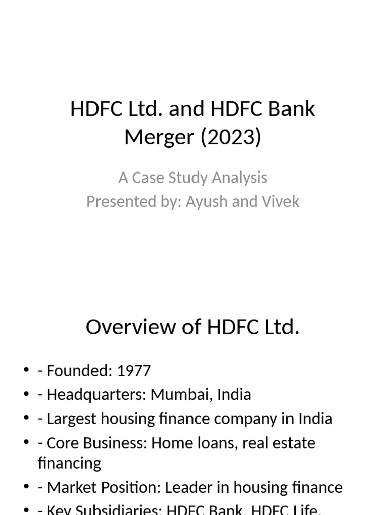 HDFC Bank HDFC LTD Merger Case Study Final | PDF | Banks | Mergers And ...