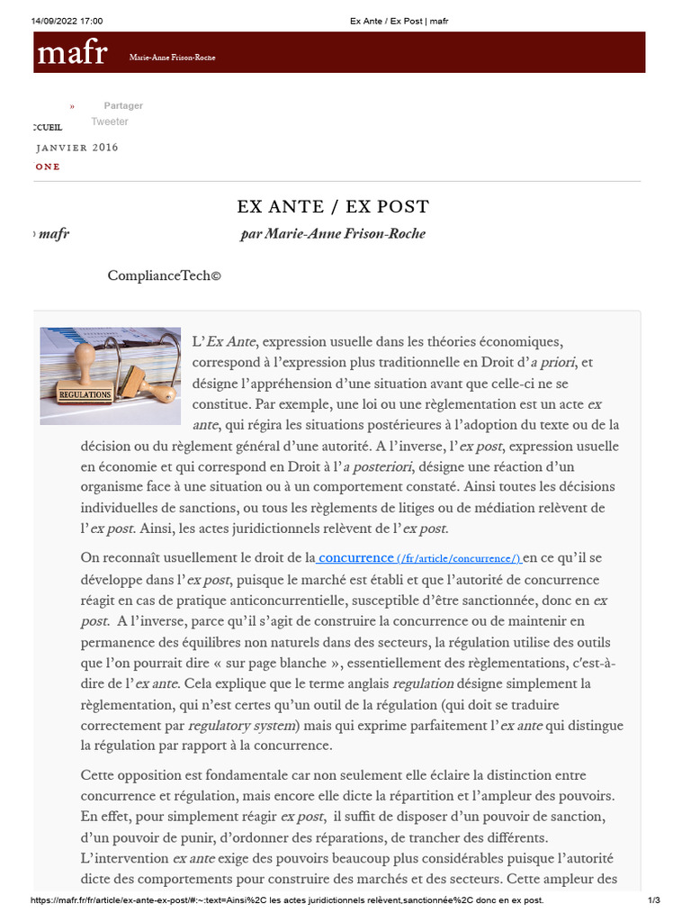 Distinction entre Ex Ante et Ex Post | PDF | Régulations | Règles de ...