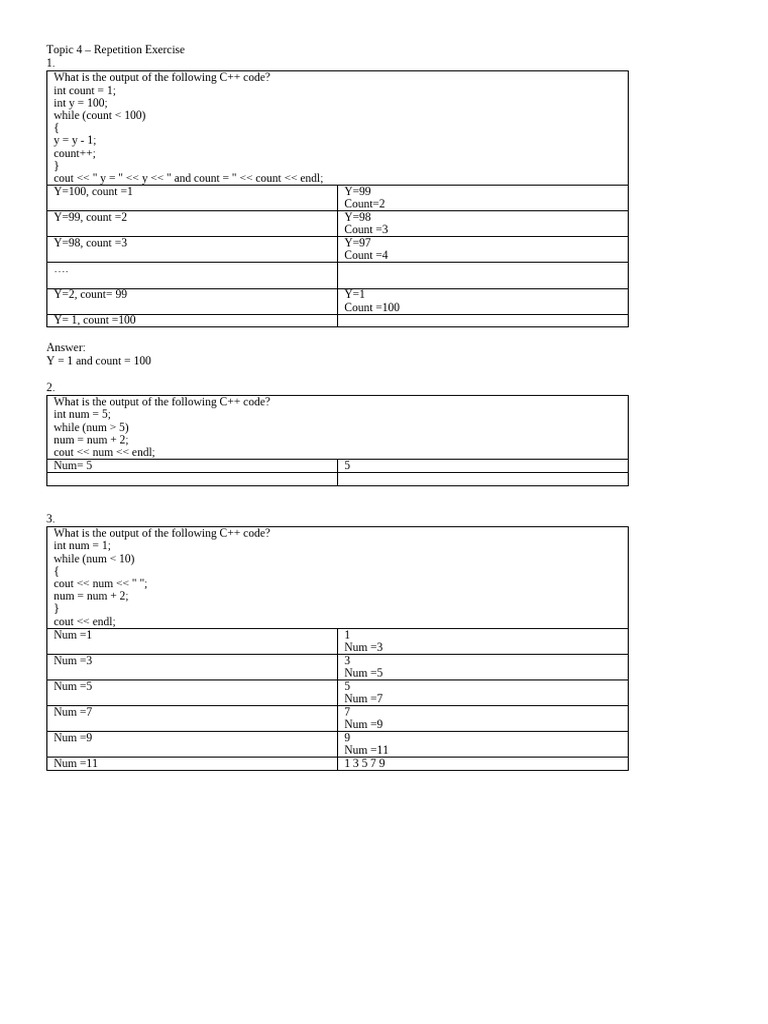 Topic 4 - Repetition Exercise | PDF | Computer Programming | Software ...