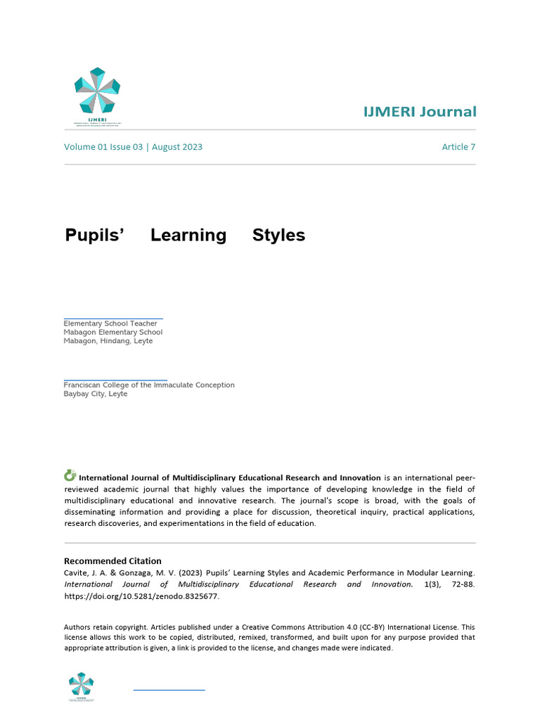 Pupils' Learning Styles and Academic Performance in Modular Learning ...