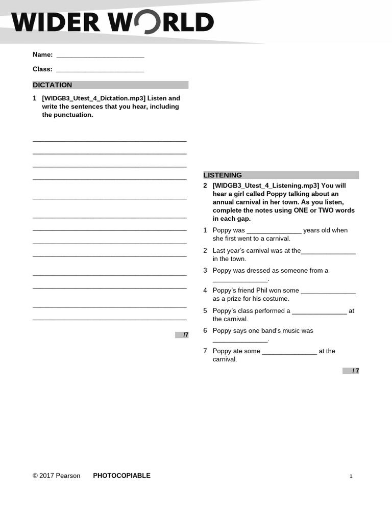 Wider World 3 Unit 4 Test Overview | PDF