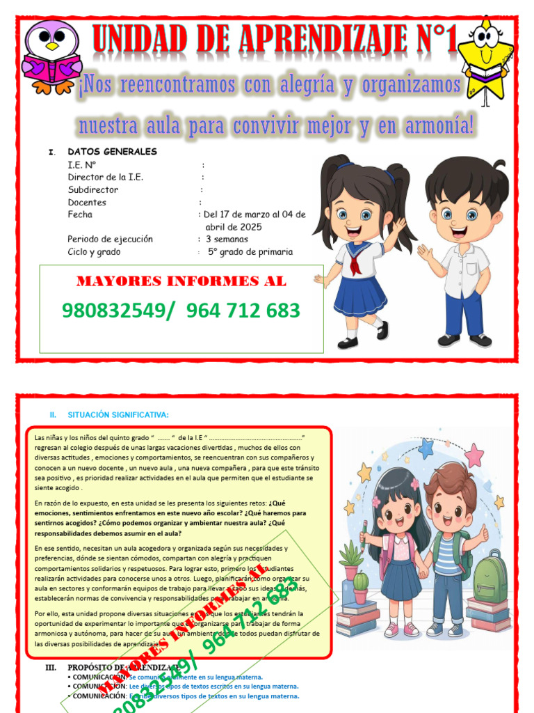 Unidad de Aprendizaje 5° Primaria 2025 | PDF | Salón de clases ...
