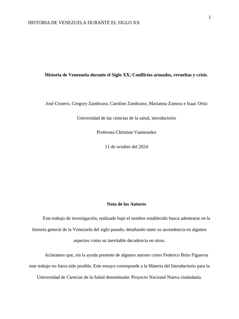 Historia de Venezuela en el Siglo XX | PDF | Venezuela