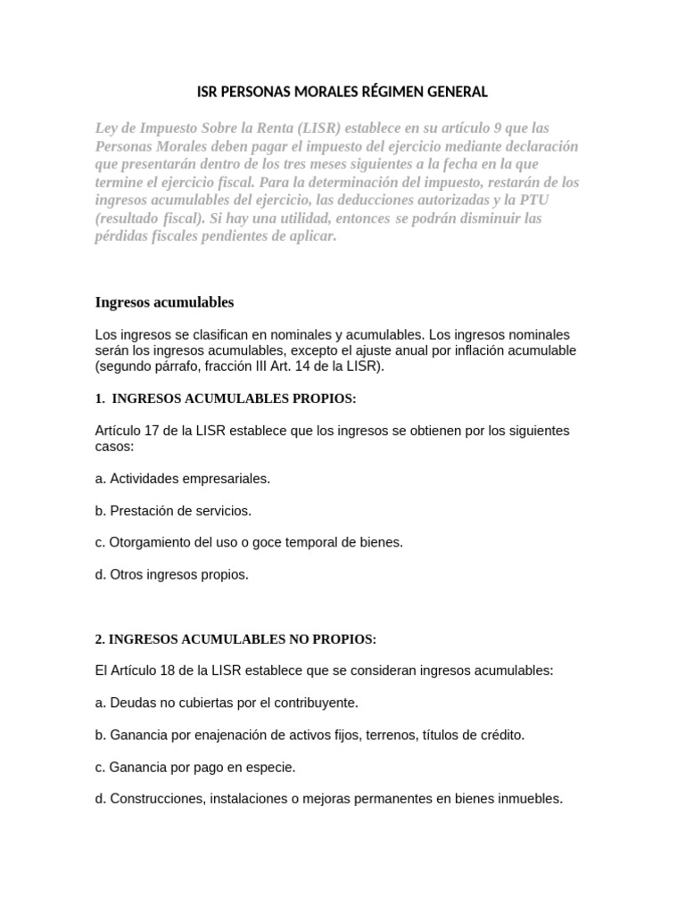 Isr Personas Morales Régimen General | PDF | Impuesto sobre la renta ...